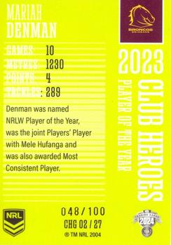 2024 NRL Traders Titanium - Club Heroes Green #CHG02 Mariah Denman Back